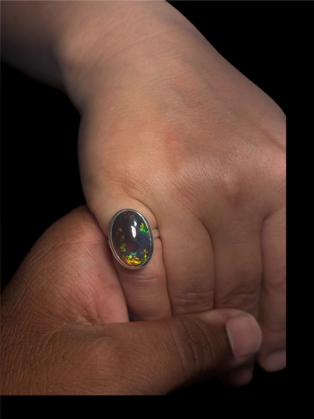 5 Ct Natural Ethiopian Opal Ring 925 Sterling Silver Size 4.2 Oval Cabochon